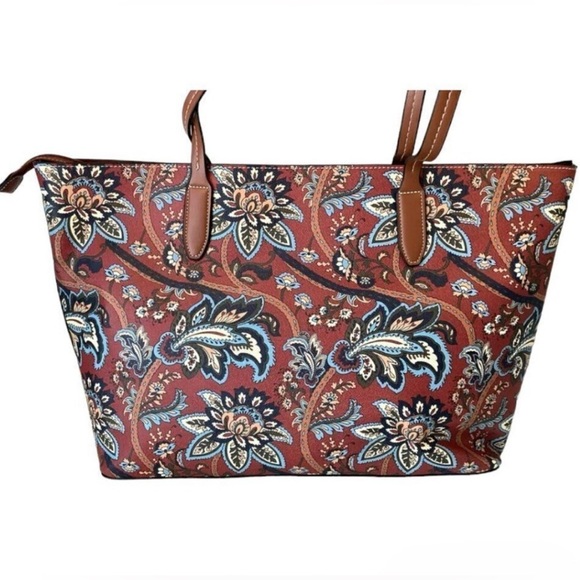 London Fog Brown and Cream Tote Bag with Elegant Design - Picture 1 of 8
